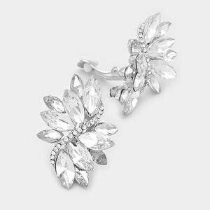 Elegant Crystal Marquise ClusterFlower Clip On Earrings